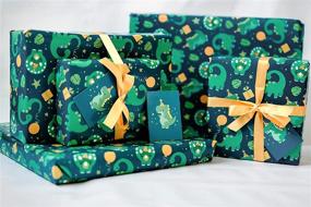 img 3 attached to 🦕 Dinosaur Wrapping Paper Set - Bundle of 3 Folded Wrapping Papers (27"x 39") with 3 Meters of Ribbon & 3 Gift Tags - Ideal for Baby Showers, Birthdays, & More