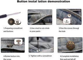 img 1 attached to 👖 Instant Detachable Jean Buttons - 12 Sets 17mm, No Sew Replacement Pins for Pants, Extend or Reduce Waist Size, Ideal for Cowboy Clothing, Jackets, Bags