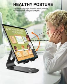 img 1 attached to 📱 Adjustable Foldable Tablet Stand Holder for Desk - Compatible with iPad, Galaxy Tab, iPhone, Kindle - Black