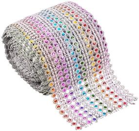 img 4 attached to 🎀 PandaHall Elite 10 Yards 4.5 Inch 16 Rows Crystal Rhinestone Ribbon Faux Diamond Ribbon with Colorful Flower Shape Mesh Wrap Roll for Wedding, Birthday, Craft Making