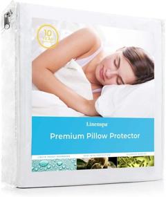 img 4 attached to 🌊 Waterproof Pillow Protector, Vinyl-Free Cover - Linenspa Premium Smooth, Standard Size, in White