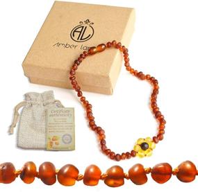 img 2 attached to Certified Natural Baltic Amber Necklace with Unique Frosted Land Design - Unisex Gift Set 【12.5 inch】