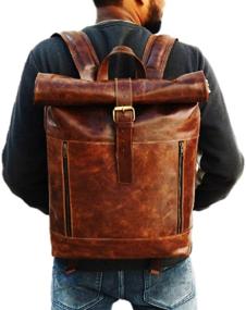 img 3 attached to 🎒 Timeless Style meets Functionality: Leather Vintage Laptop Backpack Rucksack