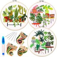 🌵 seo-optimized embroidery starter kit: includes patterns, instructions, 3 sets of cross stitch kits with plant and flower embroidery designs, 1 embroidery hoop, color threads, and tools (palm & cactus) logo