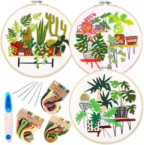 img 4 attached to 🌵 SEO-Optimized Embroidery Starter Kit: Includes Patterns, Instructions, 3 Sets of Cross Stitch Kits with Plant and Flower Embroidery Designs, 1 Embroidery Hoop, Color Threads, and Tools (Palm & Cactus)