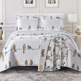 img 1 attached to 🐦 Royal Tradition Ayat Birds Lightweight Coverlets, Full/Queen Over-Sized 3pc Quilt Set (92x96) Mix of Canary Colors Bedspread