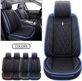 img 4 attached to 🚗 Aierxuan 2 Front Seat Covers: Waterproof Leather Non-Slip Drive Seat Cushions – CX5 Soul Sorento Elantra Tucson Accent Sonata Kona Outlander Galant (2 PCS Front, Black-Blue)