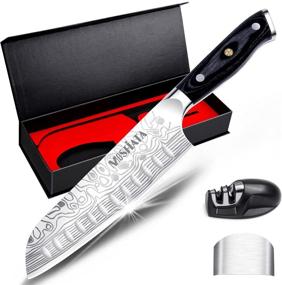 img 4 attached to 🔪 MOSFiATA 7-Inch Santoku Knife - Chef Cutting Knife for Cooking with Finger Guard and Knife Sharpener - German High Carbon Stainless Steel EN.4116 Kitchen Chopping Knife - Micarta Handle and Gift Box Included