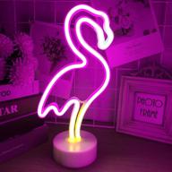 momkids multicolor flamingo neon light - led wall decor sign with holder base, battery or usb operated desk lamp for kids room christmas - decorative led lights logo