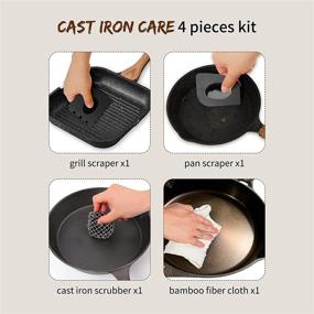 img 4 attached to 🧽 Herda Cast Iron Scrubber Scraper Tool Kit - 4-Piece Cast Iron Skillet Cleaner Set, Including 316 Chain Mail Scrubber, Steel Skillet Brush, and Plastic Pan Scraper Set for Grill, Griddle, Pot, Dish, and Food Care