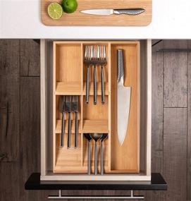 img 3 attached to Maximize Space in Your Kitchen with a Compact Bamboo Drawer Organizer for Silverware, Gadgets & Flatware - Unique Angled Design Creates More Storage, Fits Most Standard Drawers & Cabinets!