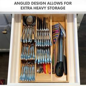 img 1 attached to Maximize Space in Your Kitchen with a Compact Bamboo Drawer Organizer for Silverware, Gadgets & Flatware - Unique Angled Design Creates More Storage, Fits Most Standard Drawers & Cabinets!