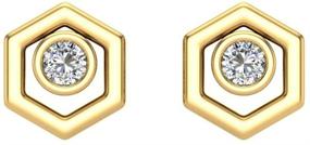 img 2 attached to 💎 Exquisite Hexagon Shape Diamond Earrings: 10K Gold Studs with Bezel Settings (0.10 ctw)