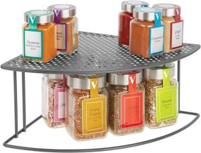 img 4 attached to 🗄️ mDesign Rustic Metal Corner Shelf - 2 Tier Storage Organizer for Kitchen Cabinet, Pantry, Shelf, Countertop - Rounded Design - Graphite Gray: Organize and display your dishes, baking supplies, canned goods, and spices effectively!