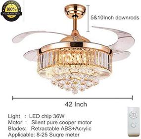 img 3 attached to Modern 42 Inch Retractable Ceiling Fan with Crystal, Dimmable LED Light & Remote Control - Silent Chandelier for Living Room, Bedroom, Restaurant, Hallway - 36W