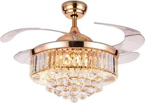 img 4 attached to Modern 42 Inch Retractable Ceiling Fan with Crystal, Dimmable LED Light & Remote Control - Silent Chandelier for Living Room, Bedroom, Restaurant, Hallway - 36W