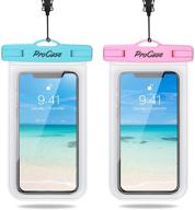 📱 procase waterproof phone pouch 2-pack, universal cellphone dry bag underwater case for iphone 13 pro max, 13 mini, 12 pro max, 11 pro, xs, xr, x, 8, 7, 6s, galaxy s20, s10, pixel - blue/pink, fits up to 7 inches logo