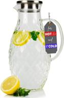 100 ounce large glass pitcher: hot & cold water carafe with lid and spout for iced tea and juice - elegant diamond pattern design logo