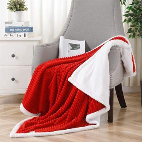 img 3 attached to 🔴 Super Soft Fluffy Warm Stripe Sherpa Fleece Throw Blanket for Sofa Couch Bed 50 x 60 Inches, Red - SOCHOW