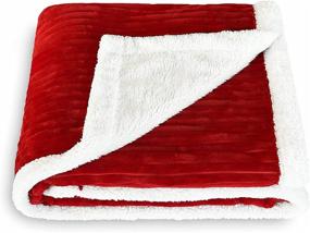 img 4 attached to 🔴 Super Soft Fluffy Warm Stripe Sherpa Fleece Throw Blanket for Sofa Couch Bed 50 x 60 Inches, Red - SOCHOW