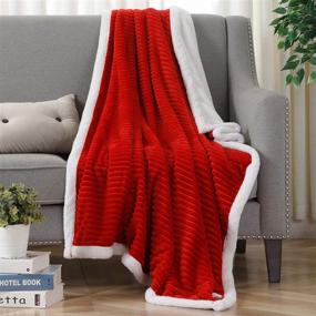 img 2 attached to 🔴 Super Soft Fluffy Warm Stripe Sherpa Fleece Throw Blanket for Sofa Couch Bed 50 x 60 Inches, Red - SOCHOW