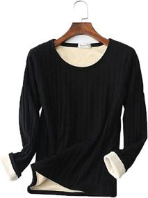 img 3 attached to 🔥 Stay Cozy this Winter with zsangbee Women's Fleece-Lined Long Sleeve Striped T-Shirt