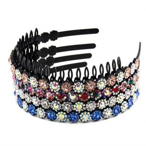 img 2 attached to 💎 Women's Rhinestone and Crystal Beaded Teeth Comb Headbands with Plastic Hairband - Pack of 4