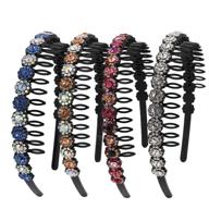 💎 women's rhinestone and crystal beaded teeth comb headbands with plastic hairband - pack of 4 logo