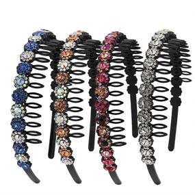 img 4 attached to 💎 Women's Rhinestone and Crystal Beaded Teeth Comb Headbands with Plastic Hairband - Pack of 4