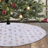 🌲 hoojo christmas fluff tree skirt, 48 inch gold sequin snowflake tree skirt, xmas plush tree mat for indoor holiday party decorations logo