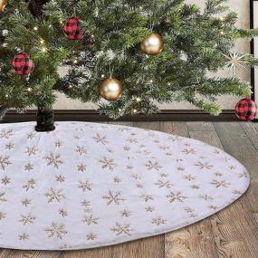 img 4 attached to 🌲 HOOJO Christmas Fluff Tree Skirt, 48 Inch Gold Sequin Snowflake Tree Skirt, Xmas Plush Tree Mat for Indoor Holiday Party Decorations