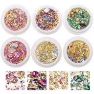 💎 mix of 6 nail art studs and rhinestones with 3d diamond crystals, shiny beads and metal rivets for nail art craft - assorted shapes - large gem nail art decorations and supplies logo