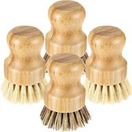 🌿 bamboo mini scrub brush set: 4-piece dish brush with coconut bristles for cast iron skillet, kitchen sink, bathroom, and household cleaning - available in 2 colors logo