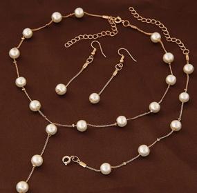 img 4 attached to 👑 Delicate and Classy Faux Pearl Jewelry Set - Gold, Necklace, Earrings, Bracelet - Costume Jewelry Favors