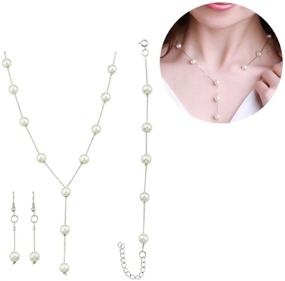 img 1 attached to 👑 Delicate and Classy Faux Pearl Jewelry Set - Gold, Necklace, Earrings, Bracelet - Costume Jewelry Favors