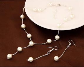 img 2 attached to 👑 Delicate and Classy Faux Pearl Jewelry Set - Gold, Necklace, Earrings, Bracelet - Costume Jewelry Favors