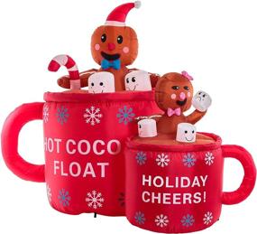 img 4 attached to 🎄 Christmas Masters 6ft Inflatable Hot Cocoa Mug Float Cups: Gingerbread Man & Woman Cookie, Marshmallows, LED Lights – Fun Xmas Blow Up Decoration for Indoor Outdoor Yard Lawn