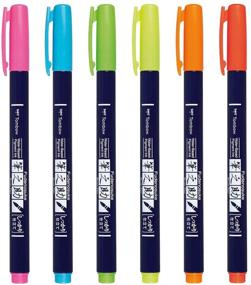 img 3 attached to Набор перьевых кистей Tombow 56437 Neon Fudenosuke, 6 штук - ассортимент жестких перьевых кистей ярких неоновых цветов для каллиграфии и художественных рисунков.