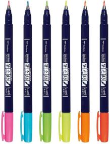 img 2 attached to Набор перьевых кистей Tombow 56437 Neon Fudenosuke, 6 штук - ассортимент жестких перьевых кистей ярких неоновых цветов для каллиграфии и художественных рисунков.