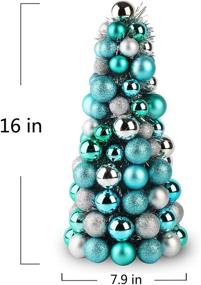 img 1 attached to Costyleen 16 Inch Christmas Ball Tree Fireplace Table Decoration: Peacock Blue Silver Ornaments for Home Party Decor and Xmas Tree