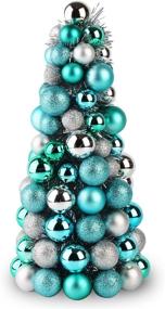 img 4 attached to Costyleen 16 Inch Christmas Ball Tree Fireplace Table Decoration: Peacock Blue Silver Ornaments for Home Party Decor and Xmas Tree