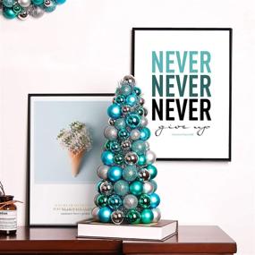 img 2 attached to Costyleen 16 Inch Christmas Ball Tree Fireplace Table Decoration: Peacock Blue Silver Ornaments for Home Party Decor and Xmas Tree