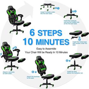 img 3 attached to 🎮 Ergonomic Computer Chair with Footrest - Large Size PU Leather High Back Office Racing Chairs with Widen Thicken Seat, Retractable Footrest, and Lumbar Support for Video Game Chair - 170 Reclining (Green2)