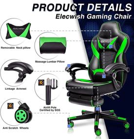 img 1 attached to 🎮 Ergonomic Computer Chair with Footrest - Large Size PU Leather High Back Office Racing Chairs with Widen Thicken Seat, Retractable Footrest, and Lumbar Support for Video Game Chair - 170 Reclining (Green2)