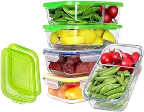 img 4 attached to 🍱 JINAMART Glass Food Storage Containers - Airtight & Leak Proof BPA Free Lids (Set of 4) - Lunch Box with 2 Bento Boxes, 2 Full Containers, and 4 Lids
