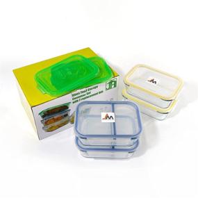 img 1 attached to 🍱 JINAMART Glass Food Storage Containers - Airtight & Leak Proof BPA Free Lids (Set of 4) - Lunch Box with 2 Bento Boxes, 2 Full Containers, and 4 Lids
