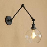 🏭 industrial swing arm wall sconces - adjustable lighting fixture with clear glass shade for bedroom, living room, restaurant, barn, and warehouse - black логотип