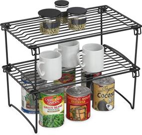 img 4 attached to 🗄️ Stackable Kitchen Cabinet Organizer 2-Pack by DecoBros - Sleek Black Design