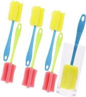 6pcs long handle sponge cleaning brush for glass wine bottles, milk bottles, cups - ideal for feeding bottles, coffee tea glasses, pots, and water bottles - random color logo