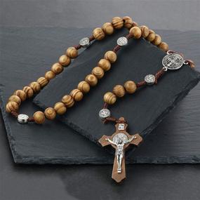 img 3 attached to 📿 COTTVOTT Wood Rosary Beads Necklace - Catholic Saint Benedict Medal Cross Pendant - Prayer Gift